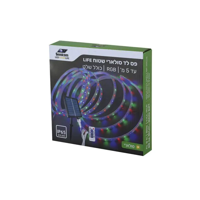 פס לד סולארי שטוח RGB באורך 5 מטר ושלט